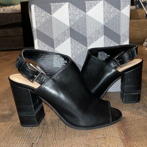 Apt. 9 peep toe leather-style booties with adjustable strap closure